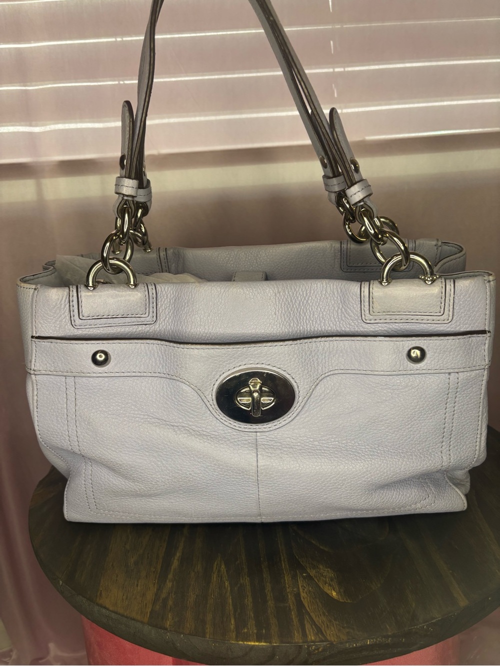 Coach Pebble Leather Shoulder Bag in light lavender/blue